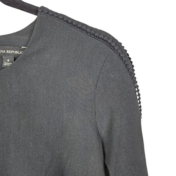 Banana Republic Black Long Sleeve Pom-Pom Shift‎ Dress Size 4 - Picture 2 of 12